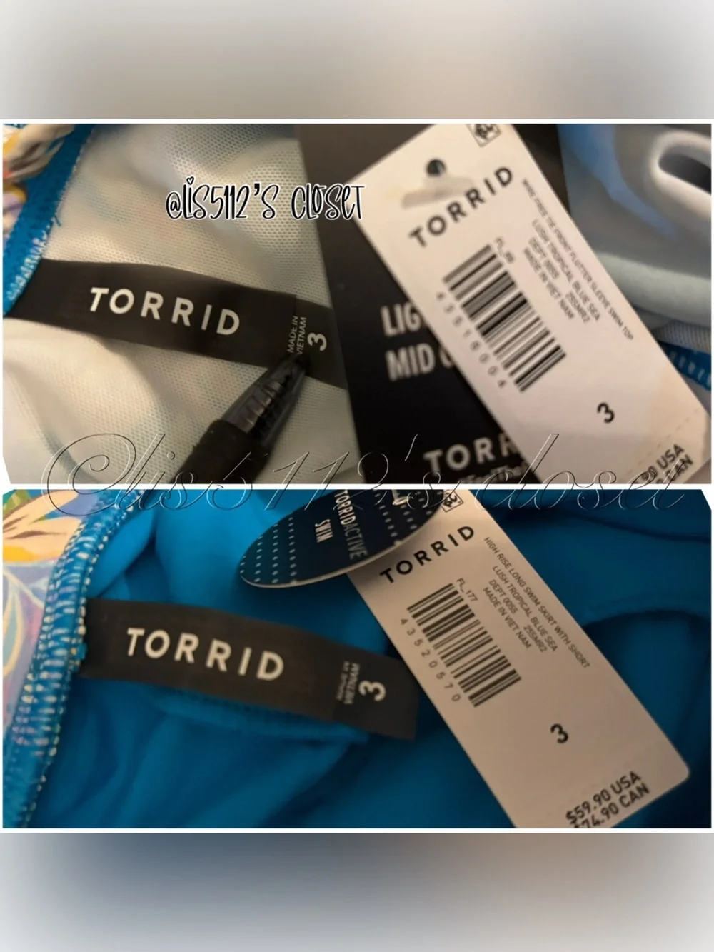 Torrid Blue Lush Tropical Wireless Bikini Top & Swim Skort Swimsuit SET 3X 22 24